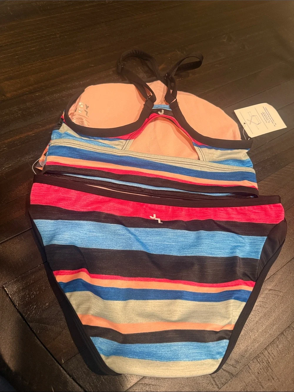 JoyLab Striped Crop Swim Top & Bikini Bottoms Blue, Red, Black NWT Size S